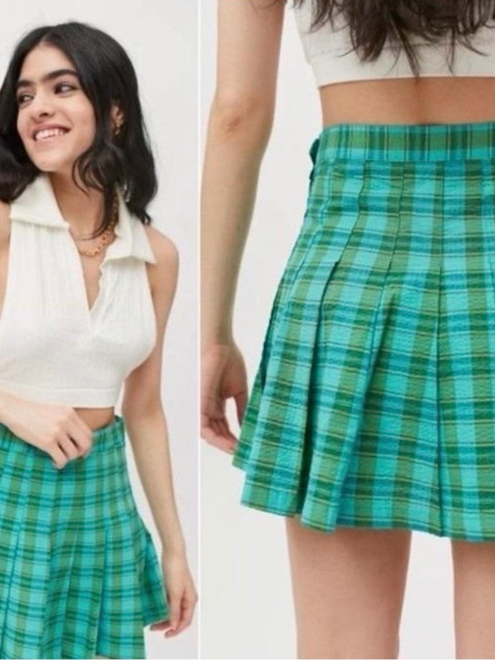 Urban Outfitters Katie Plaid Pleated
Mini Skirt Teal Green Y2K Preppy Small
